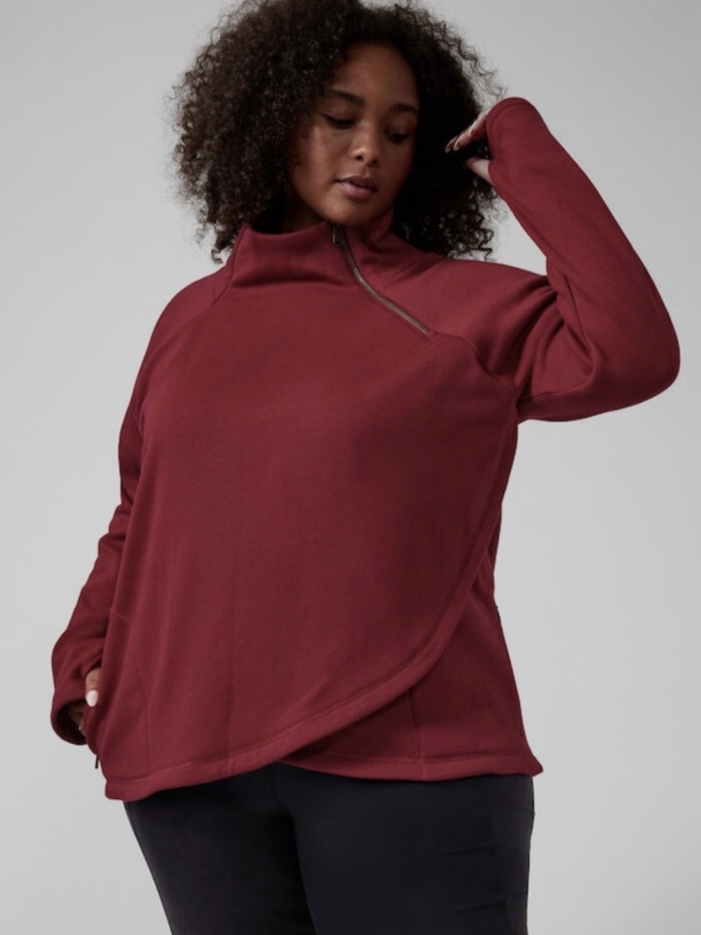 Athleta Maroon Plush Quarter-Zip Pullover